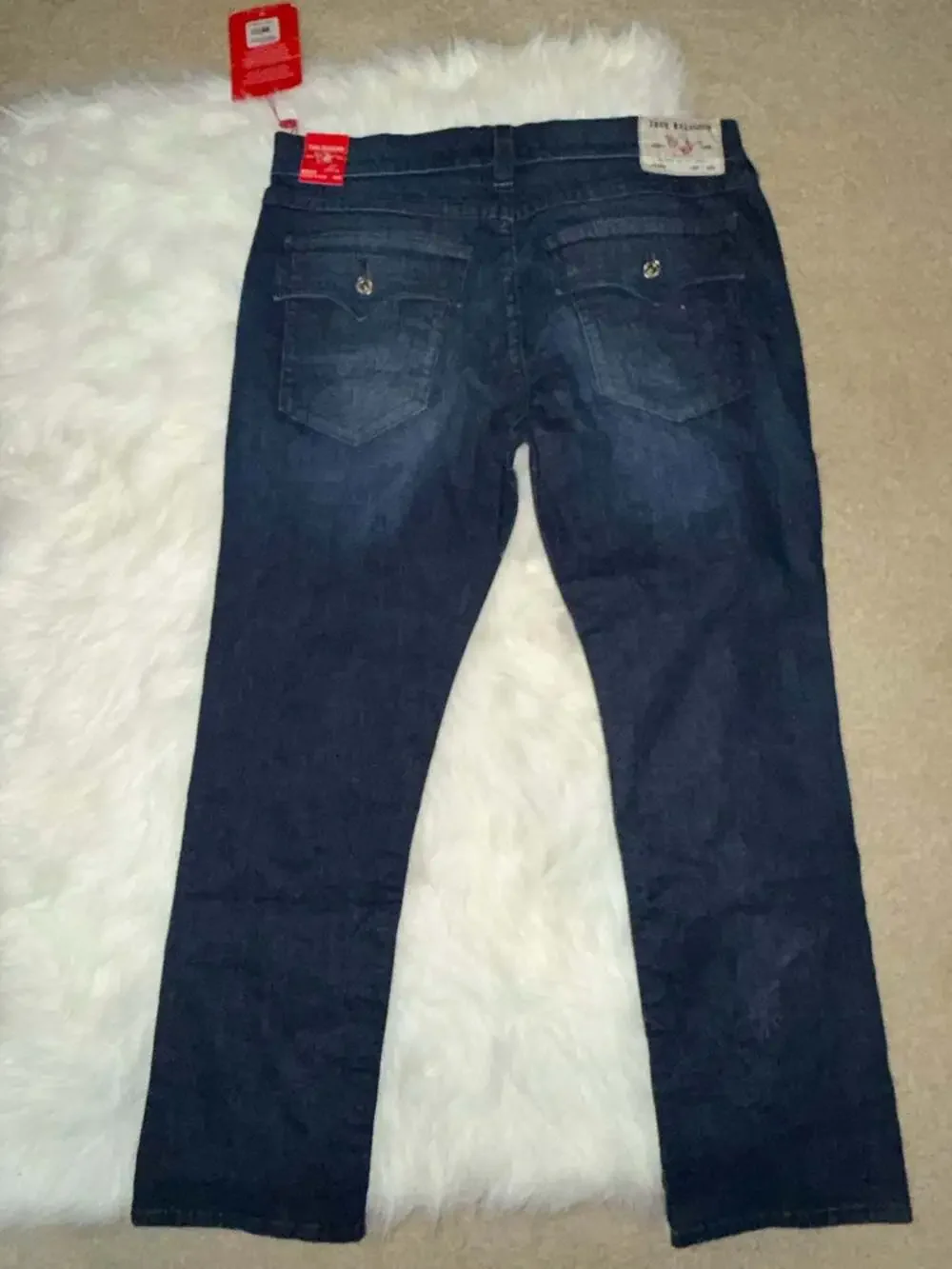 True Religion Ricky Relaxed Straight Leg Jeans Dark Wash Flap Pocket Men's Size